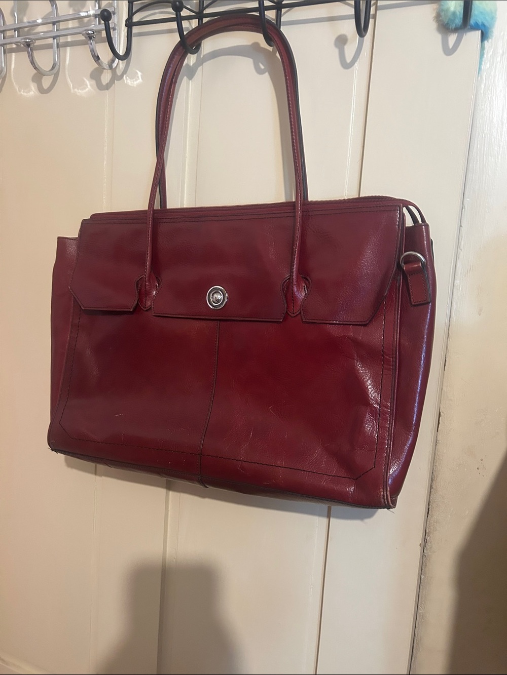 Pelle Studio Burgundy Fuax Leather Tote Bag with Top Handles